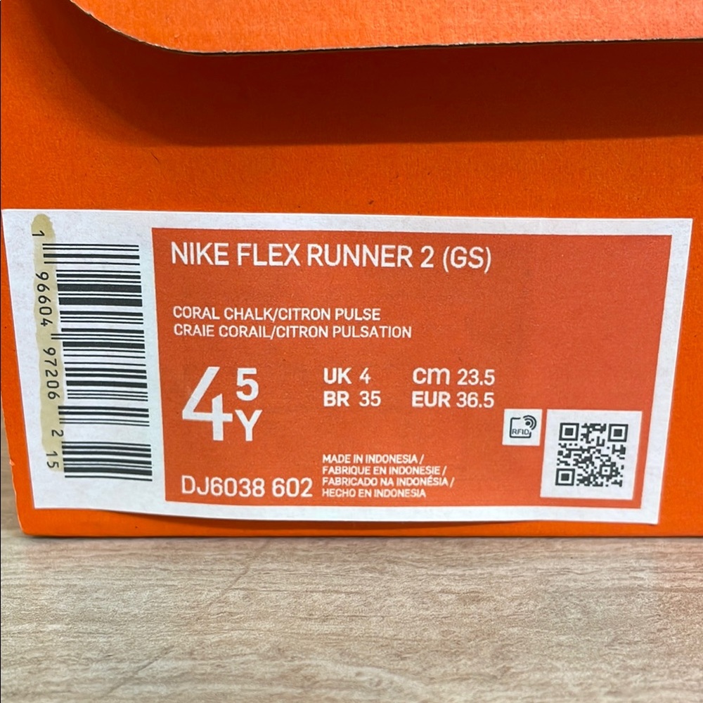 NIKE NIB Girls Size 4.5 Flex Runner 2 Coral Citron Sneakers Athletic Shoes - Picture 2 of 12